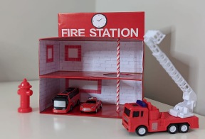 Completed fire station Kleenex tissue box craft